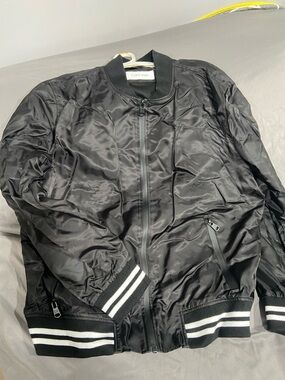 Calvin Klein Black Bomber Jacket with White Striped Ribbing
